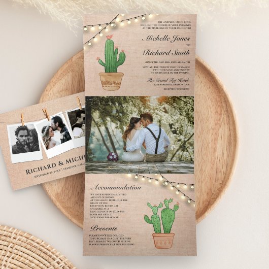 Rustieke Burlap String Lights Desert Cactus Bruilo Drieluik Uitnodiging