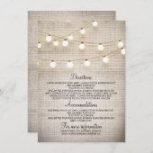 Rustieke Burlap String Lights Wedding Details Kaar Informatiekaartje (Voorkant / Achterkant)