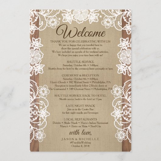 Rustieke Burlap Wedding Route - Huwelijk Welkom Programma (Voorkant)