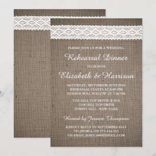 Rustieke Burlap, White Lace bruiloft repetitie din Kaart