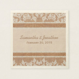 Rustieke Burlap & White Lace Wedding Servetten