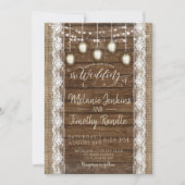 Rustieke Burlap Wood Lace Wedding Uitnodigingen (Voorkant)