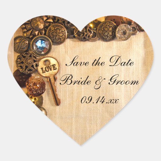 Rustieke Buttonnen Bruiloft Save the Date Sticker (Voorkant)