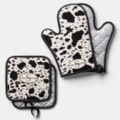 Rustieke Cabin Koeienhuid Print Gezellige Boerderi Ovenwant & Pannenlap Set (Voorkant / Achterkant)