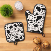 Rustieke Cabin Koeienhuid Print Gezellige Boerderi Ovenwant & Pannenlap Set (Top down)