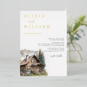 Rustieke Cabine Bergen Winter Herfst Bruiloft Folie Uitnodiging (Staand Voorkant)