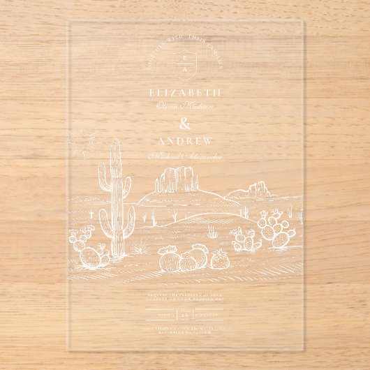 Rustieke Cactus Desert Landschap Wedding Acryl Uitnodigingen (Voorkant)