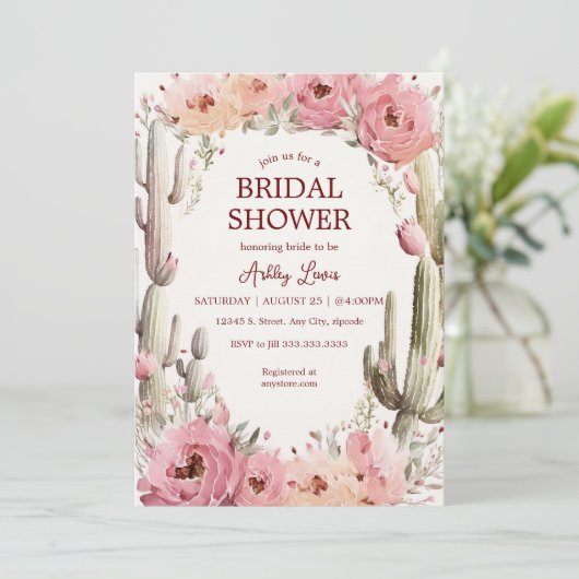 Rustieke Cactus Tuin Bruidsuitnodiging Boho Cactus Kaart (Staand voorkant)