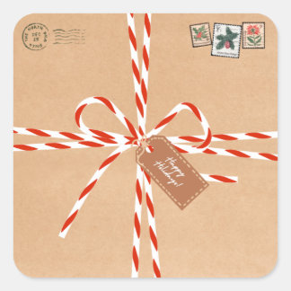 Rustieke cadeaustickers - Suikerstokken en stempel Vierkante Sticker