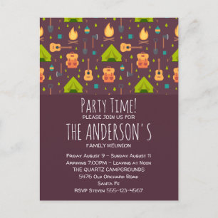 Rustieke Camping Patroon Tenten en Gitaren Reünie Briefkaart