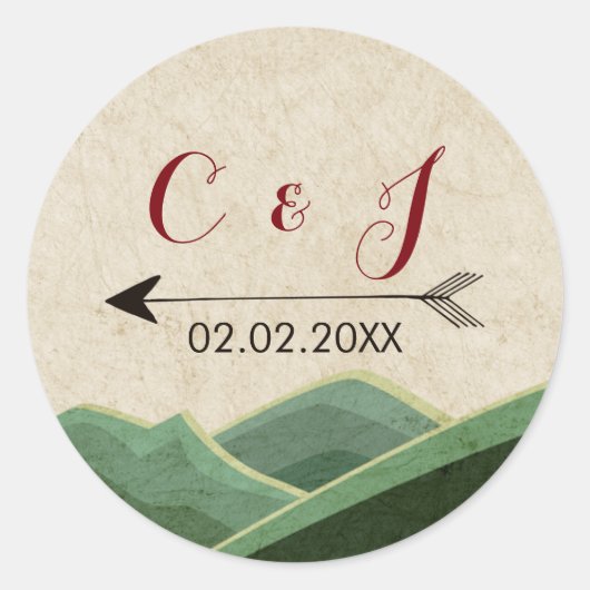 Rustieke Camping Trouwstickers Ronde Sticker (Voorkant)