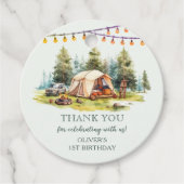 Rustieke Camping Verjaardagsfeest Bedankjes Labels (Voorkant)