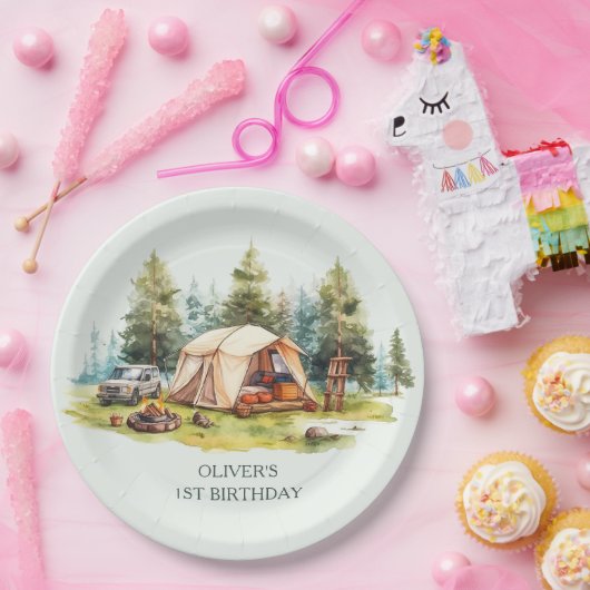 Rustieke Camping Verjaardagsfeest Papieren Bordje (Feest)