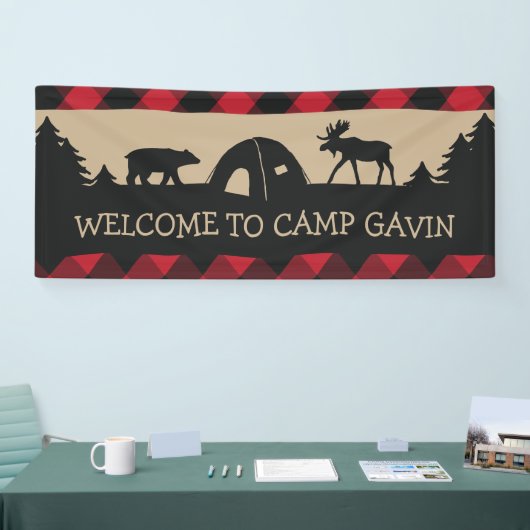 Rustieke camping verjaardagsfeestje welkomstbanner spandoek (Beurs)