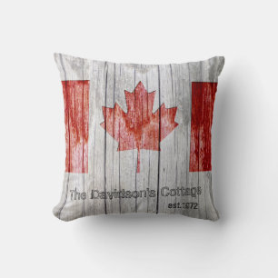 Rustieke Canada Maple Leaf Flag Design op grijs ho Kussen