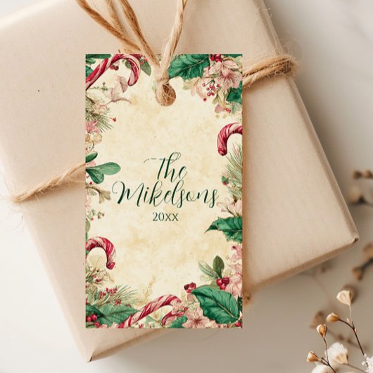 Rustieke Candy Cane Kerstfeest Cadeaulabel