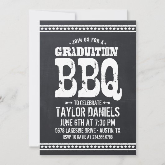 Rustieke Chalkboard Graduation Party BBQ uitnodigi Kaart (Voorkant)