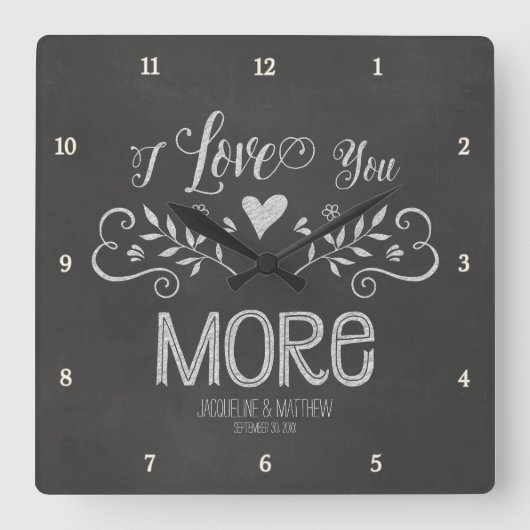 Rustieke Chalkboard Leaf Hart Script Typografie Vierkante Klok (Voorkant)