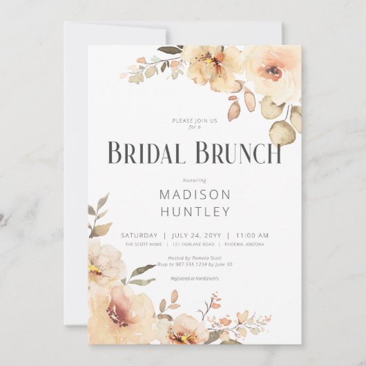 Rustieke Champagne Cream Bloemen Bruids Brunch Kaart (Voorkant)