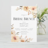 Rustieke Champagne Cream Bloemen Bruids Brunch Kaart (Staand voorkant)