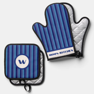 Rustieke Charm Blauw Gestreept Ovenwant & Pannenlap Set