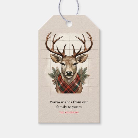 Rustieke Charm Boerderij Schatten met geruite Hert Cadeaulabel (Voorkant)