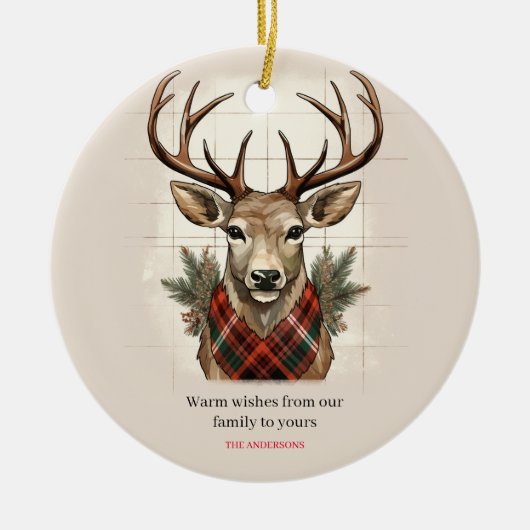 Rustieke Charm Boerderij Schatten met geruite Hert Keramisch Ornament (Voorkant)