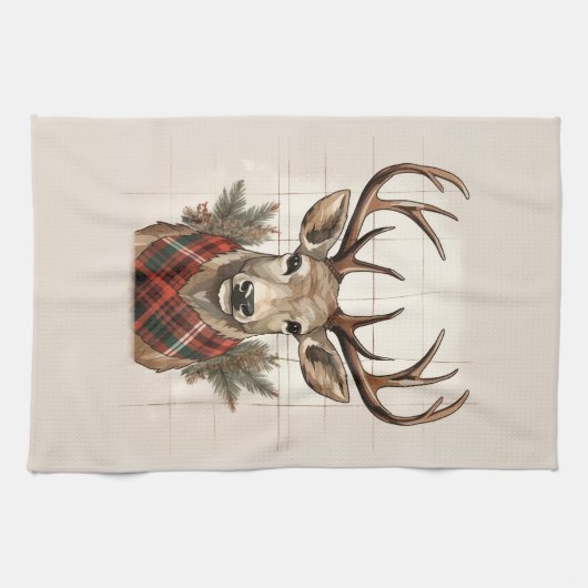 Rustieke Charm Boerderij Schatten met geruite Hert Theedoek (Horizontaal)