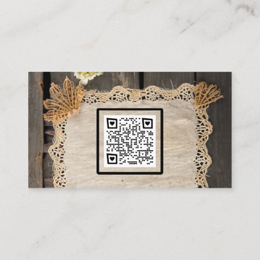 Rustieke Charm Burlap & Lace Schuur Hout QR Code Informatiekaartje (Achterkant)