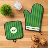 Rustieke Charm Groen Gestreept Ovenwant & Pannenlap Set (Top down)