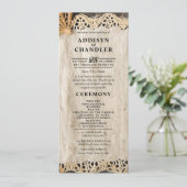 Rustieke Charm Wedding Burlap & Lace Schuur Hout Programma (Staand voorkant)