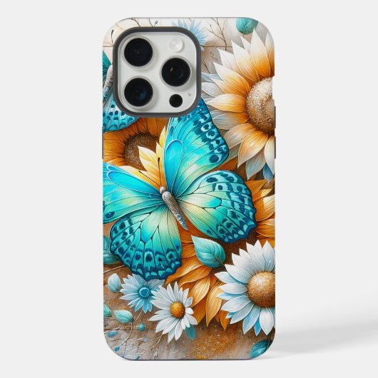 Rustieke charme: Butterfly en Daisy iPhone Hoesje (Achterkant)