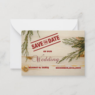 Rustieke charme: een houtstructuur Save the Date Notitiekaartje