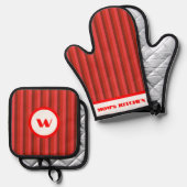 Rustieke charme rood gestreept ovenwant & pannenlap set (Voorkant / Achterkant)