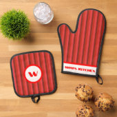 Rustieke charme rood gestreept ovenwant & pannenlap set (Top down)