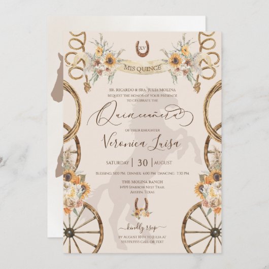 Rustieke Charro Zonnebloemen & Boho Bloemstuk Quin Kaart (Voorkant / Achterkant)