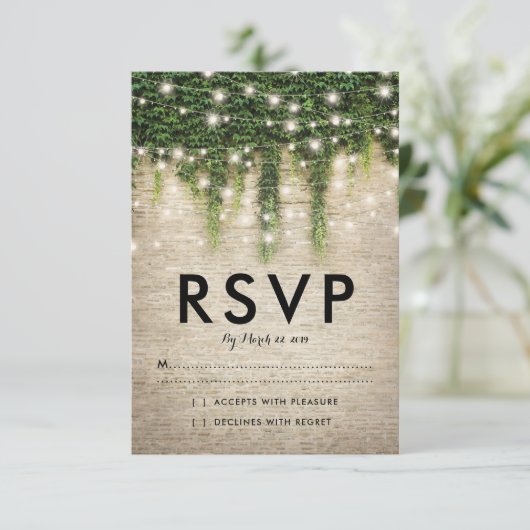 Rustieke Chateau Stenen Kerk Lichten Bruiloft RSVP (Staand voorkant)