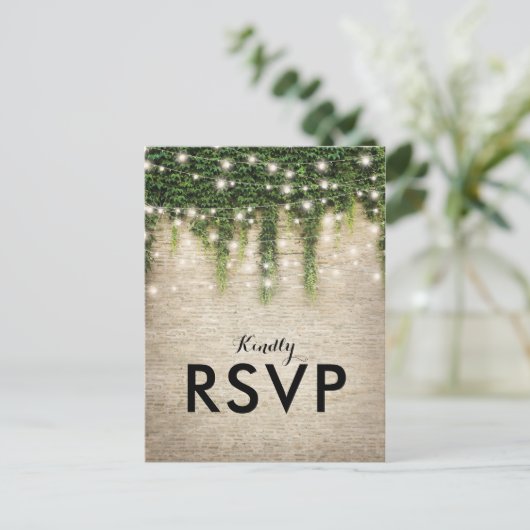Rustieke Chateau Stenen Kerk Lichten Bruiloft RSVP Uitnodiging Briefkaart (Staand voorkant)