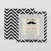 Rustieke Chevron Stripes Mustache Boy Baby shower Kaart (Voorkant / Achterkant)