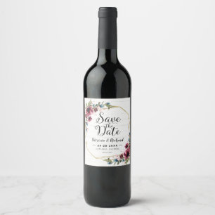 Rustieke chic bordeaux bloem bruiloft save the dat wijn etiket
