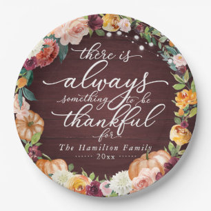 Rustieke Chic Calligrafie Bloemrijke Thanksgiving Papieren Bordje