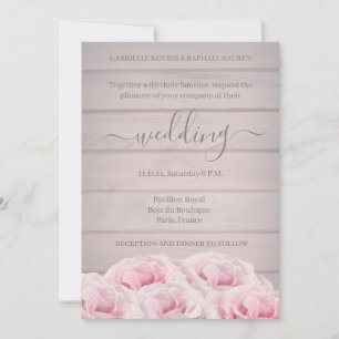 Rustieke Chic Echt Roze Rozen Houten Plank Trouwfe Kaart