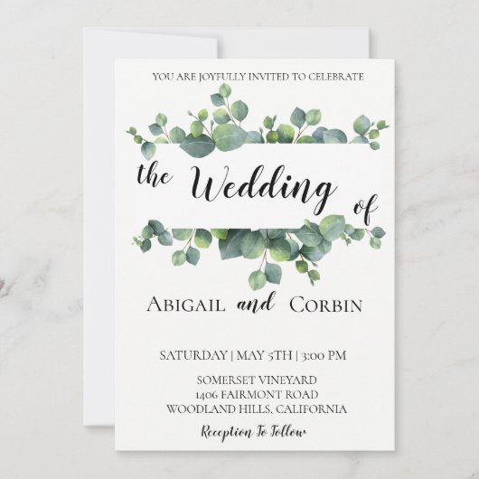 Rustieke Chic Eucalyptus bruiloft uitnodiging (Voorkant)