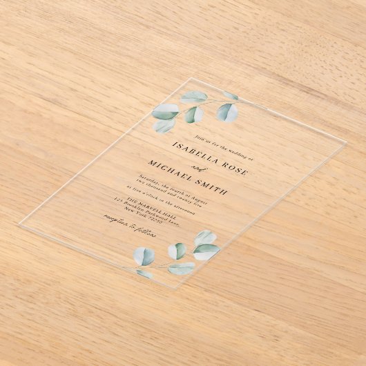 Rustieke Chic Eucalyptus bruiloft uitnodiging Acryl Uitnodigingen (Laagn)