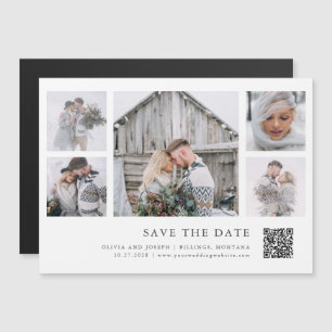 Rustieke Chic Multi Photo Grid QR-code Sla de datu Magnetische Uitnodiging