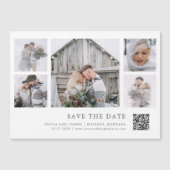 Rustieke Chic Multi Photo Grid QR-code Sla de datu Magnetische Uitnodiging (Voorkant)