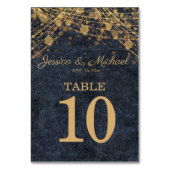 Rustieke Chic Navy Blue Gold String Lichten Huweli Kaart (Voorkant)