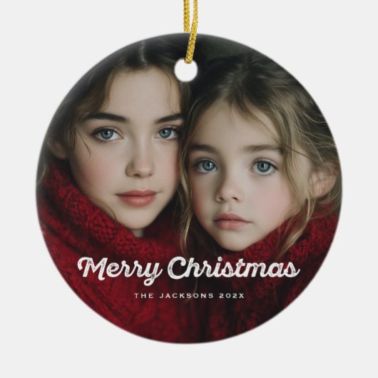 Rustieke Chic Prettig Kerstmis Ontwerp Keramisch Ornament (Voorkant)
