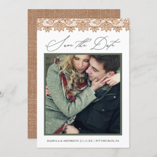 Rustieke Chic Sage en Burlap Foto Sla de datum op Save The Date
