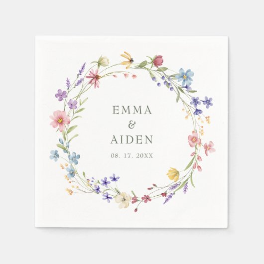 Rustieke Chic Wildflower Krans Tuin bruiloft Servet (Voorkant)